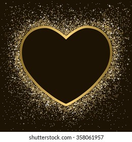 Golden heart frame with sparkles, vector