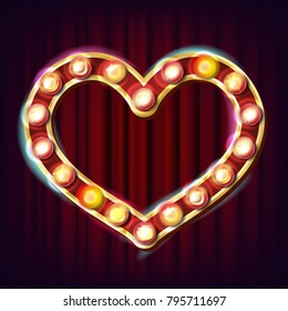 Golden Heart Frame Vector. Electric Glowing Element. Realistic Illustration 