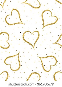 Golden Heart Glitter Background. Seamless pattern. Great design for Valentine's Day