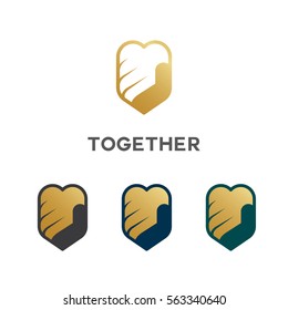 Golden heart and hold hand shape Logo