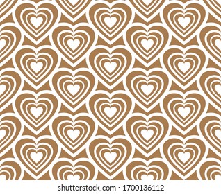 Golden heart icon seamless background or texture.