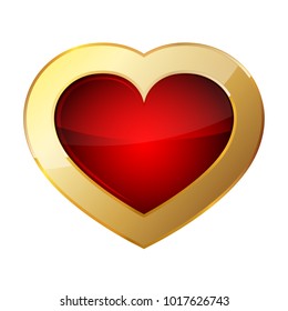 Golden heart icon. Vector illustration. Golden heart symbol on white background.
