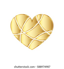 Golden heart icon. Vector illustration. Golden heart symbol on white background.