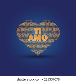 Golden heart illustration with main phrase "I love you" in Italian.