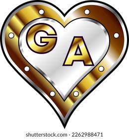 Golden heart with the initial letters G and A, great vector illustration, bright illustrative for boyfriends and friends, vector of joy, happiness and love, the best illustration! God is good!