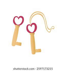 Golden heart key flat design vector illustration