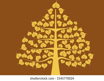 Golden heart leaf tree Sacred fig Buddhism religion Vector illustration