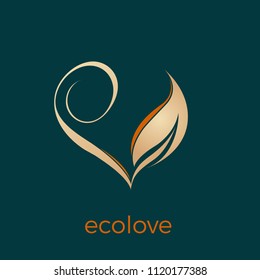 Golden heart with leaf.Icon suitable for wellness, spa, health, beauty business.Vector logo.