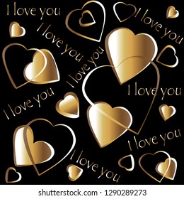 Golden heart and golden letters on a black background.Vector design elements for infographic, web, internet, presentation. 