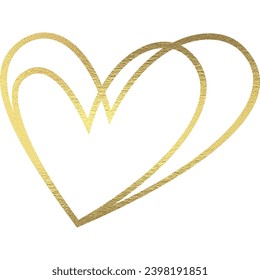 golden heart line with transparent background. Gold foil texture.