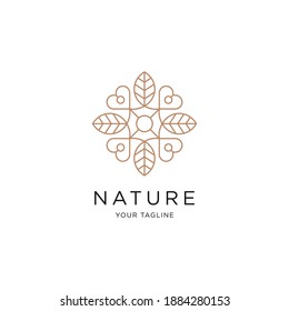 Golden heart logo vector design template with heart shape and leaf
