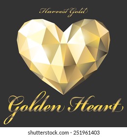 Golden heart in low poly vector illustration