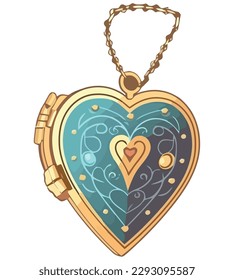 Golden heart necklace for a special gift over white