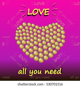 golden heart on a pink background