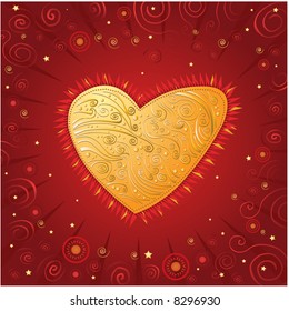 golden heart on red background