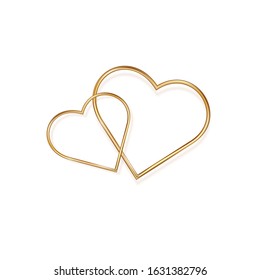 Golden heart on Valentine's day, on a white background. Golden romantic metal heart in minimalistic design. Vector illustration.
