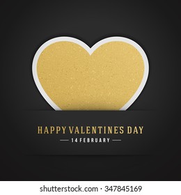 Golden Heart from paper Valentines day Greeting Card vector background