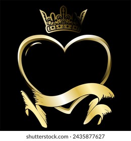 golden heart ring emblem tattoo sticker in vector format