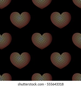 Golden heart seamless pattern on black background.Vector illustration.