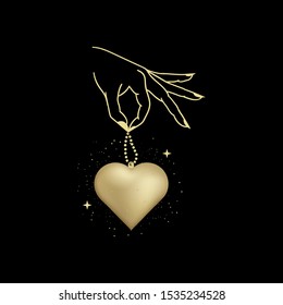 Golden Heart, Shiny Magic golden heart logo, spiritual guidance tarot reader design. decorative illustration tattoo eps 10