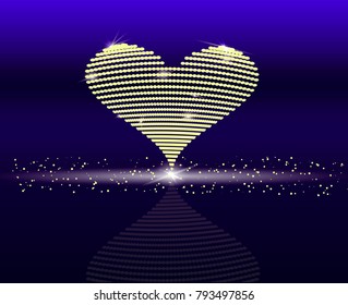 a golden heart with sparkles on a blue background, a festive background, a valentine's day, a romantic art