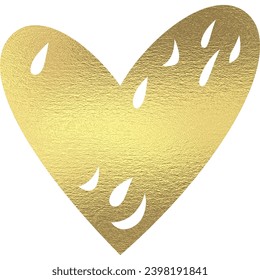 golden heart with transparent background. Gold foil texture.