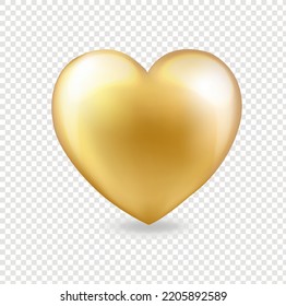 Golden Heart With Transparent Background With Gradient Mesh, Vector Illustration