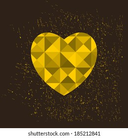 Golden heart, Vector background with triangles.
