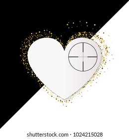 Golden Heart vector banner on white and black background. Gold glitter heart. Heart At Gunpoint