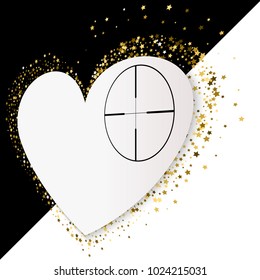 Golden Heart vector banner on white and black background. Gold glitter heart. Heart At Gunpoint