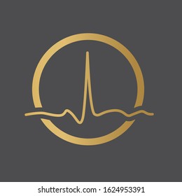 golden heartbeat, electrocardiogram icon- vector illustration