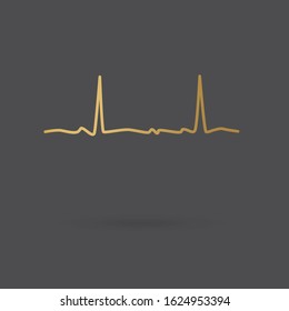 golden heartbeat, electrocardiogram icon- vector illustration