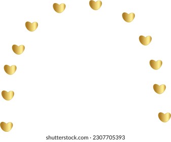golden hearts arranged in the form of an arch on transparent background