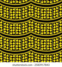 Golden hearts and beads seamless pattern