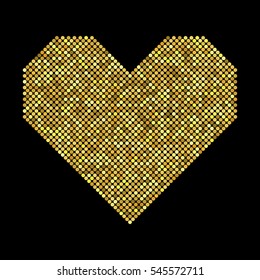 Golden hearts with halftone effect isolated on black background