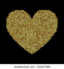 Golden hearts with halftone effect isolated on black background