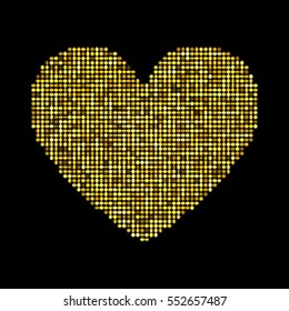 Golden hearts with halftone effect isolated on black background