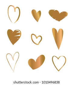 Golden hearts. Hand drawn vector illustration