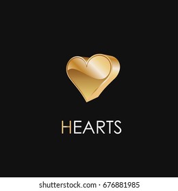 Golden hearts icon logo vector illustration. A symbol of luxury casino.