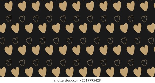 Golden hearts on dark background seamless pattern. Sweet love. Valentine's day cute backdrop texture, wallpaper. Romantic wedding. Mother's day.