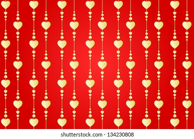 Golden Hearts Pattern On A Red Background