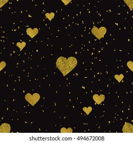 Golden hearts seamless pattern