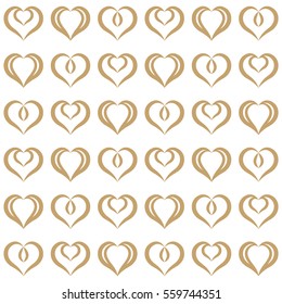 Golden hearts seamless pattern. Endless texture with hearts geometric ornament. Set of festive elements. Valentine's day and Woman's day background.