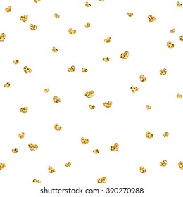 Goldene Herzen nahtloses Muster. Goldglanz und weiße Vorlage. Abstrakte geometrische Struktur. Retro. Valentinstag Design-Vorlage für Karte, Bildschirmhintergrund, Umhüllung, Textilien, Gewebe usw. Vektorillustration Illustration