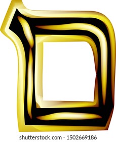 Golden Hebrew Alphabet. Brilliant Hebrew font. Letter gold Mem. Vector illustration on isolated background..