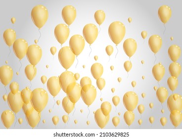 Vector gris de fondo de helio dorado. Plantilla de Confetti Fest. Globo Gold Streamers. Ballon Shiny Set.