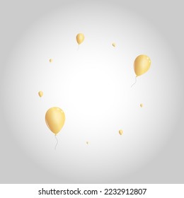 Golden Helium Background Gray Vector. Ballon Shiny Set. Gold Light Toy. Surprise Sphere Frame.