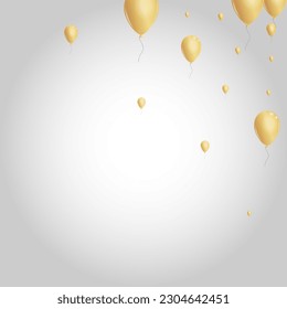Golden Helium Background Gray Vector. Baloon Realistic Card. Gold Label Balloon. Confetti Graphic Design.