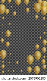 Golden Helium Background Transparent Vector. Balloon Holiday Template. Gold Rubber Toy. Balloon Concept Illustration.