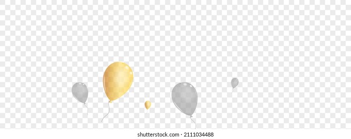 Vector transparente de fondo de helio dorado. Fiesta de aire. Globo de eventos de oro. Tarjeta Ballon Streamers.